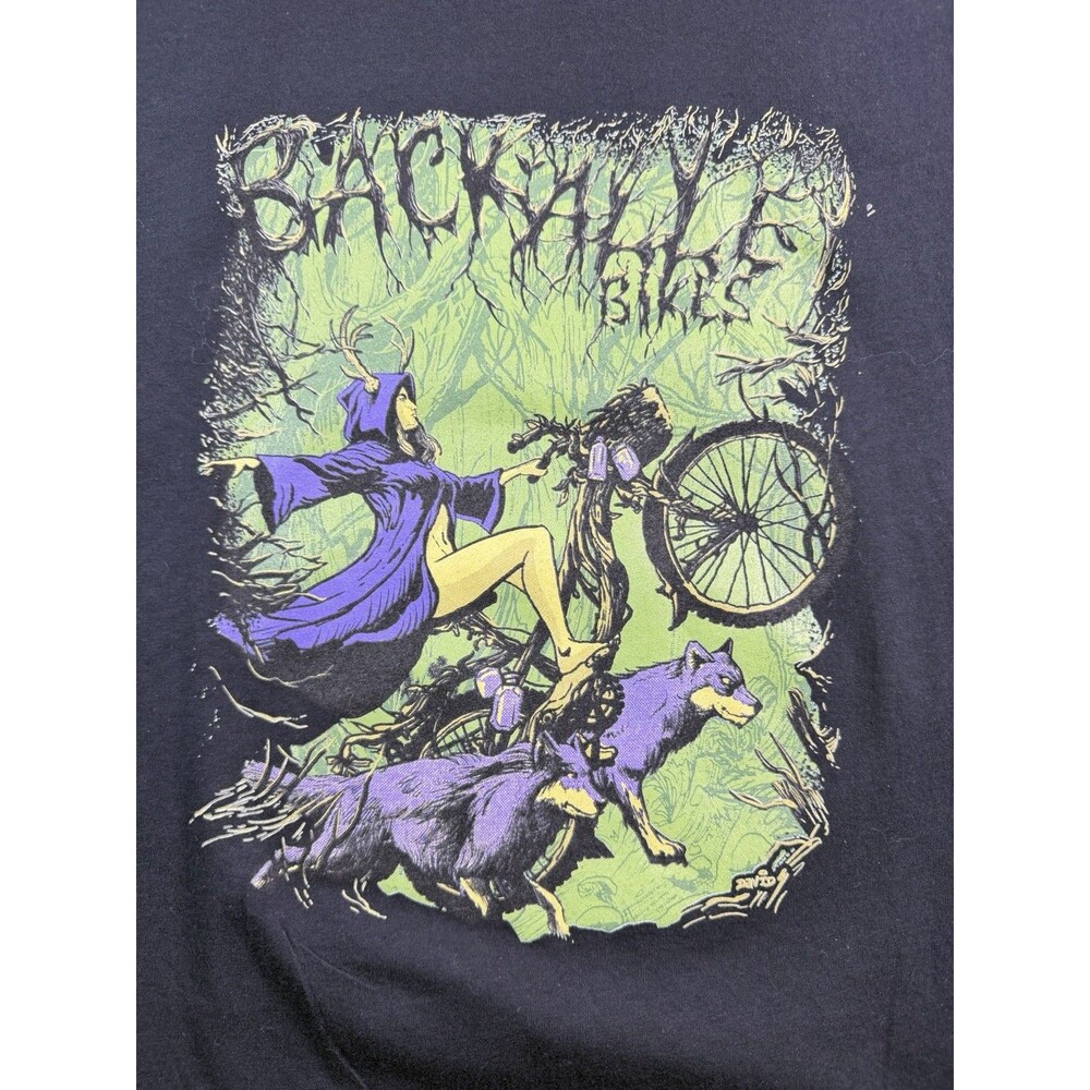 Back Alley Bikes T Shirt Mens L Black Wolf Bicycle Graphic Goth Cycling USA Made